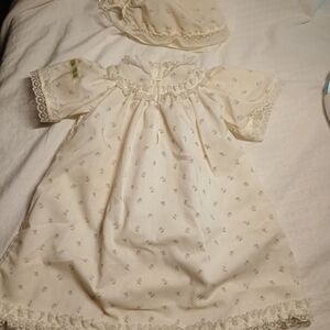 Cabbage Patch Kid Doll Dress And Bonnet with Lace Trim Vtg Small Purple Flowers